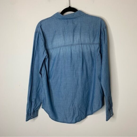 FREE PEOPLE One Teaspoon Chambray Button Down Denim Shirt Frayed Blue Size XS - Picture 16 of 16
